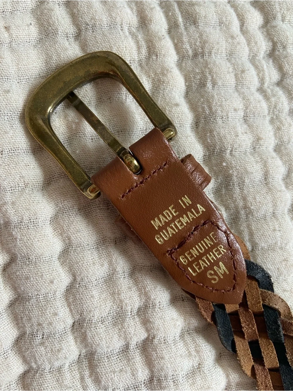 Vintage Braided Leather Waist Belt in Tan, Navy & Olive